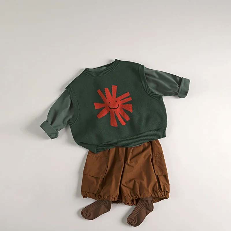 6767 الأطفال محبوك سترة 2025 الربيع والخريف جديد بيبي بوي محبوك البلوزات فضفاضة الترفيه القطن سترة صدرية