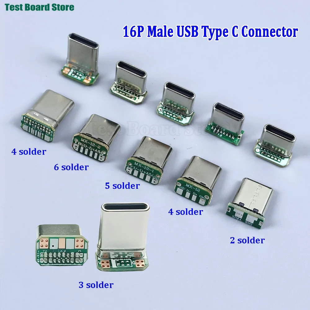2/5/10 Stück USB Typ-C Stecker 16P Vertikaler Daten-Ladeanschluss mit 2/3/4/5/6 Schweiß-PCB-USB-Platinenanschluss 16P USB-C Steckverbinder – Detail 2