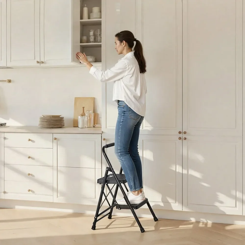 

Step Ladder, Folding Step Stool With Wide AntiSlip Pedal And Comfort Handgrip, Lightweight 600 Lbs Capacity Portable Steel Ladd
