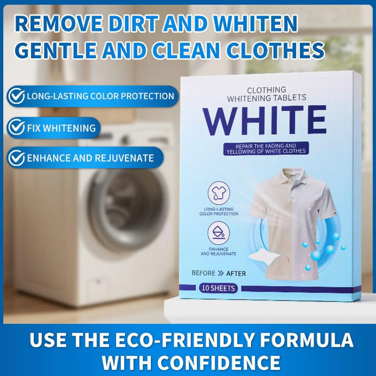 Laundry Detergent Sheets Brightening Effectively Remove Yellowing & Greying Clothes Cleaning Sheets for Home Dormitory Hotel