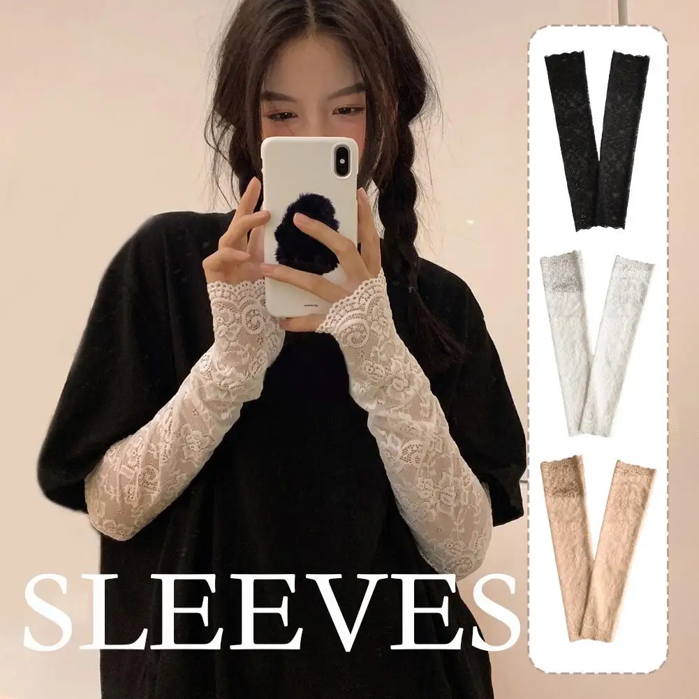 Lace Ice Sleeves Arm Sleeve Elastic Sleeve Driving White Women Long Mittens Black Gloves Gloves Fingerless Sunscreen J0i9