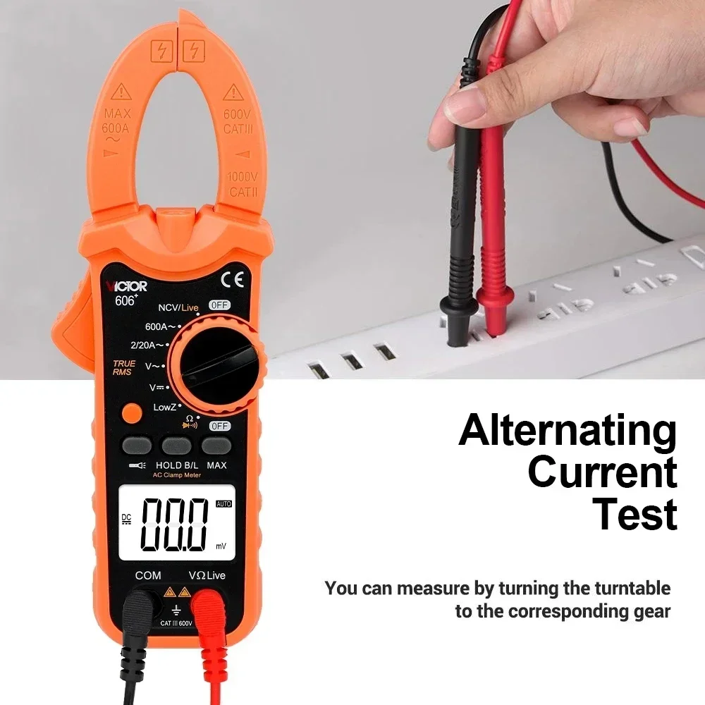 Victor 606+ Digital Clamp Meter TRUE RMS DC/AC Multimeter Ammeter Voltage Tester Car Hz Capacitance NCV Ohm Pinza Amperimetrica