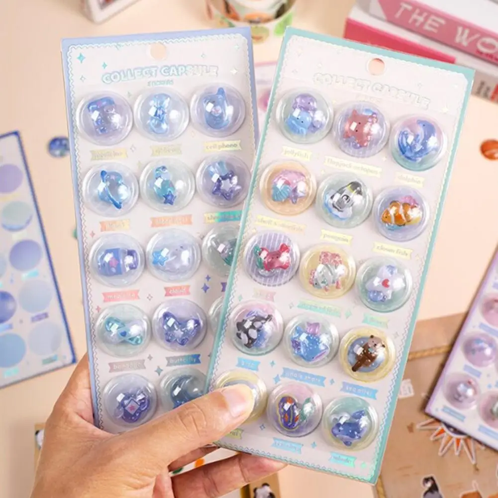 3D Capsule Crystal Embossed Relief Stickers 1/6PCS Kawaii Glue Stickers, Perfect for DIY Journal Handmade Puzzle Children’s Gift