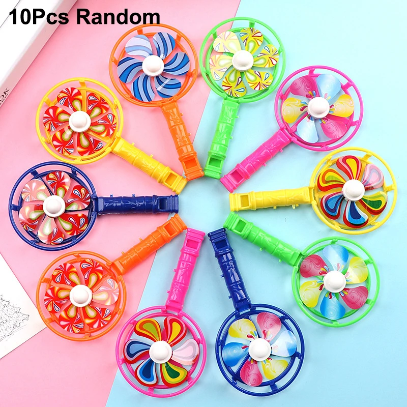 재미있는 플라스틱 휘슬 풍차 팬 10개 팩, 어린이 파티 선물, 생일 간식 또는 개학 선물로 좋습니다