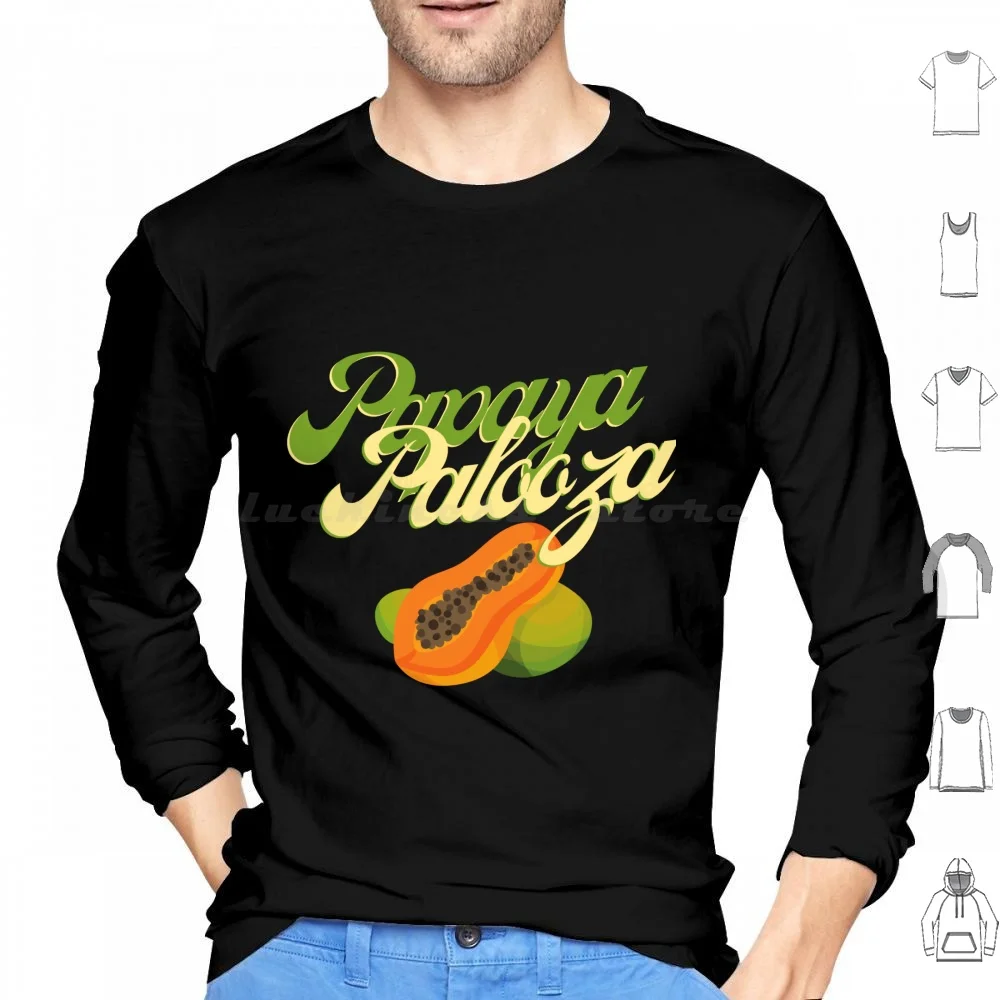 Papaya Palooza Hoodie cotton Long Sleeve Papaya Fruit Funny Nature Healthy Vegan Watercolor Colorful Phrase Words Cute