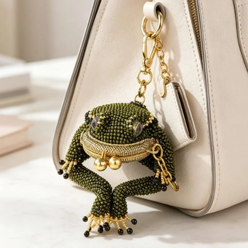 Mini Handwoven Bead Frog Wallet Vintage Beaded Frog Coin Purse Portable Small Storage Bag Beaded Frog Coin Purse 지갑