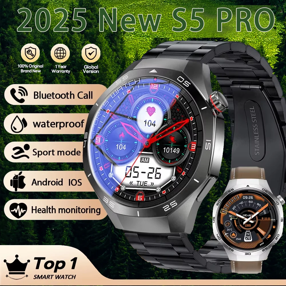 

2025 New S5 Smart Watch Men Heart rate monitoring Sports Fitness AMOLED BT Call Smart Watch Full Touch Screen For Android IOS