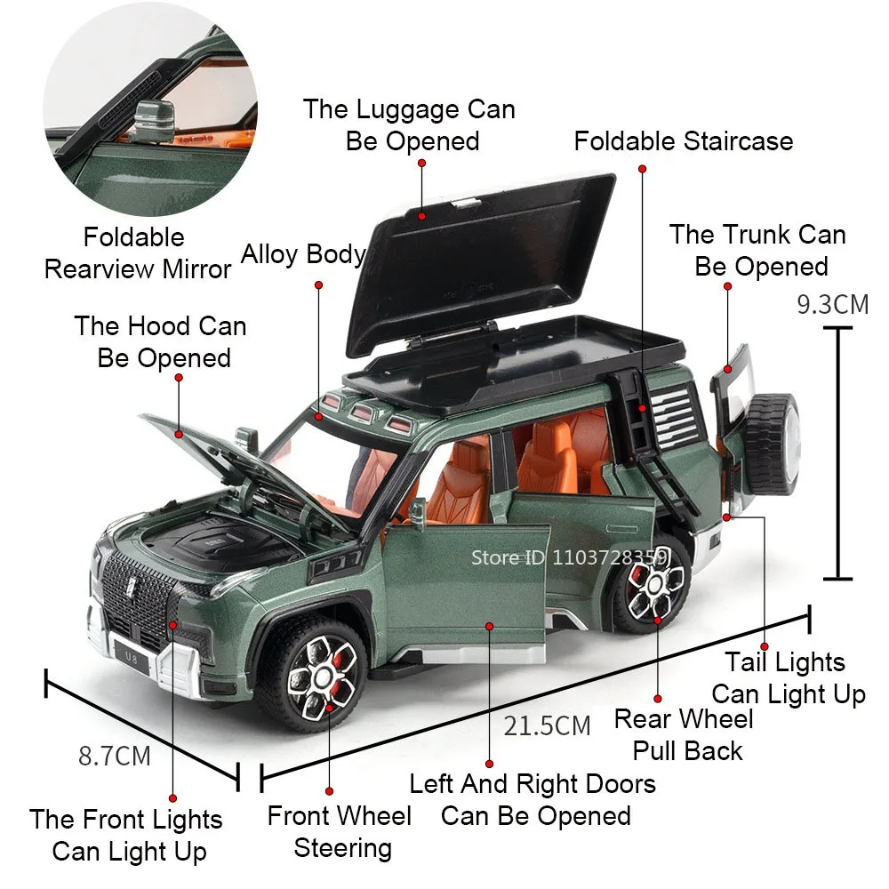 مقياس 1:24 WULING RONGGUANG YANGWANG U8 لعبة مجسمة على الطرق الوعرة سيارات سبيكة دييكاست ضوء الصوت التراجع الأبواب مفتوحة للأولاد هدايا