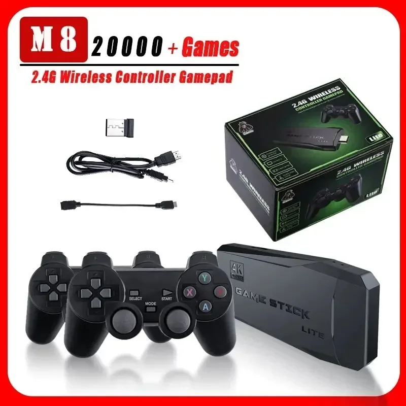 M8+64 Game Console Built-in 20000 + 64GB Two-person Wireless Controller 2.4G Stick 4K HD PS1 GBA Video Children's Christmas Gift