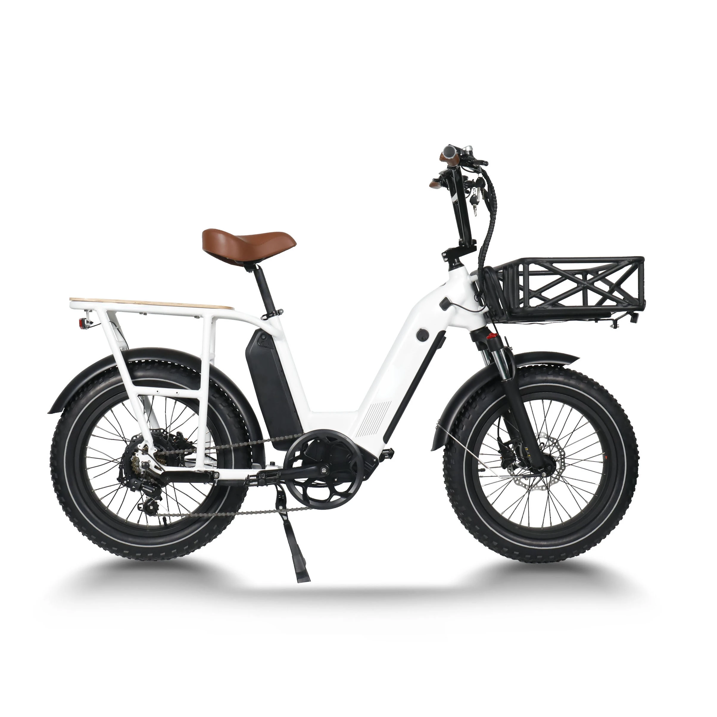 

fat tyre 48v 750w dual battery electric bicycle cargo ebike with basket for adults