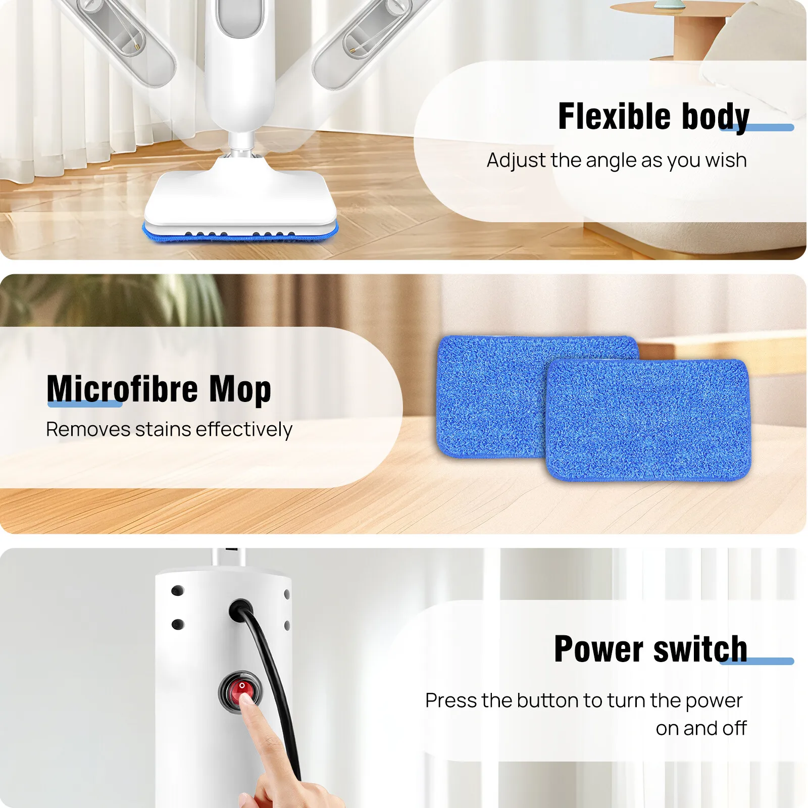 Steam Mop Cleaner for Home, High Temperature Steam Cleaner Air Conditioning Kitchen Cleaning Machine Steam Mop for All Floors