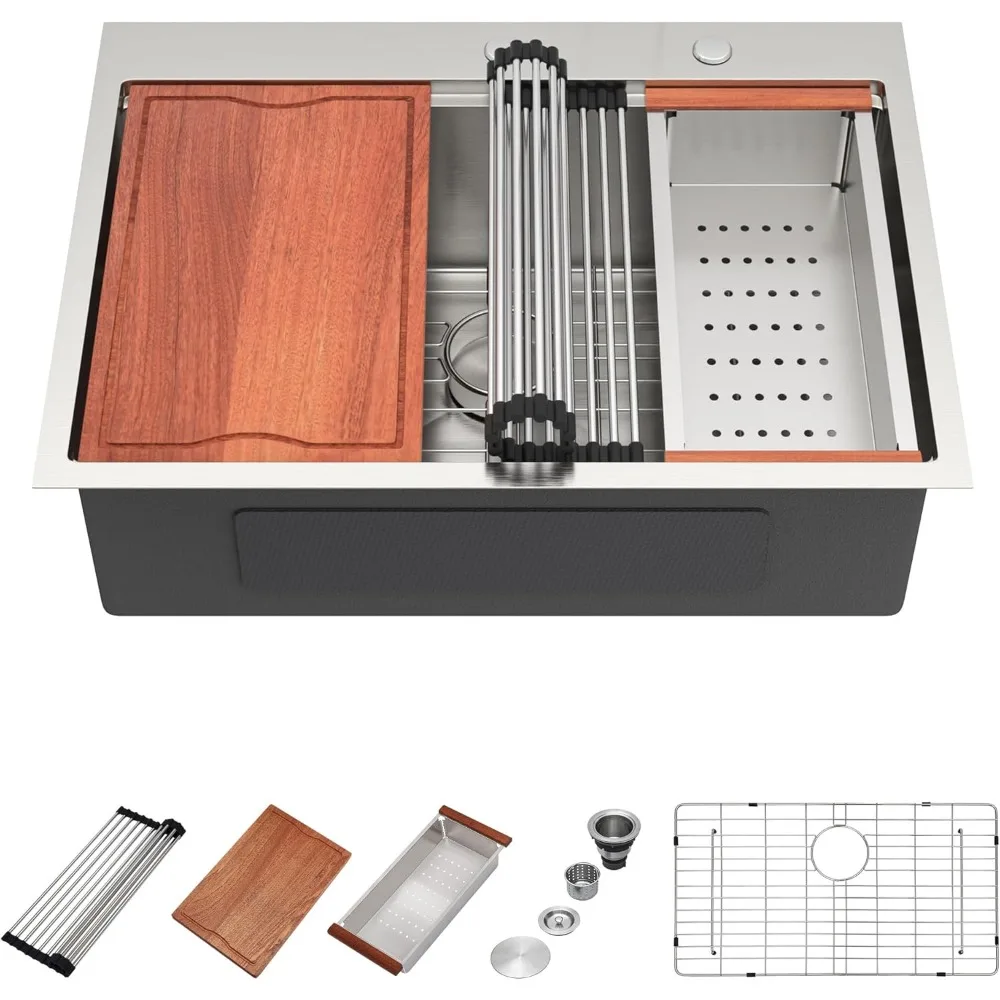 

30 Inch Stainless Steel Topmount Single Bowl Kitchen Sink with Large Capacity and Noise Reduction