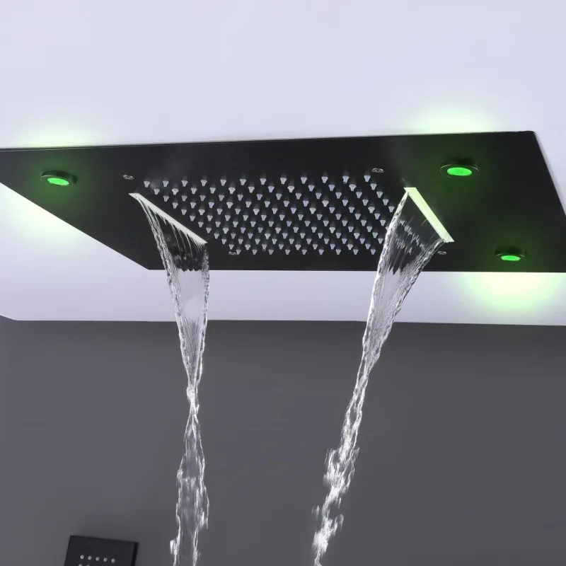 نظام دش الحمام الفاخر 3 وظيفة ماتي الأسود دش خلاط مجموعة النحاس الأمطار Led دش رئيس مجموعة