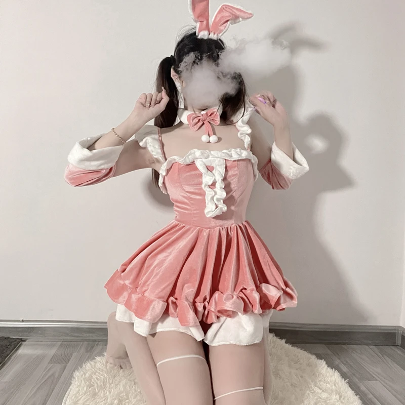 Lolita Kawaii Anime Lingerie para Meninas, Princesa Cosplay, Naughty Bunny Ruffles Dress, Sexy Coelho Trajes, Manga Adultos Presente