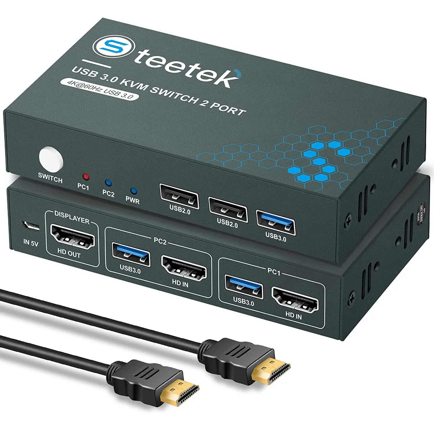 2 portas hdmi usb 3.0 kvm switch 2 em 1 fora ultra hd 4k @ 60hz kvm switch 2 computadores compartilhar 1 monitor 1 conjunto teclado para reunião