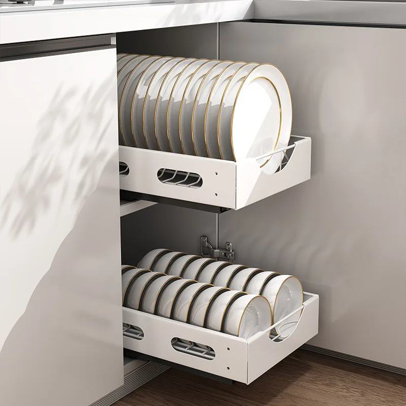 Kitchen Bowl and Dish Storage Rack Built-in Pull-out Bowl and Dish Partition Storage Rack Household Drawer Tableware Cup Holder