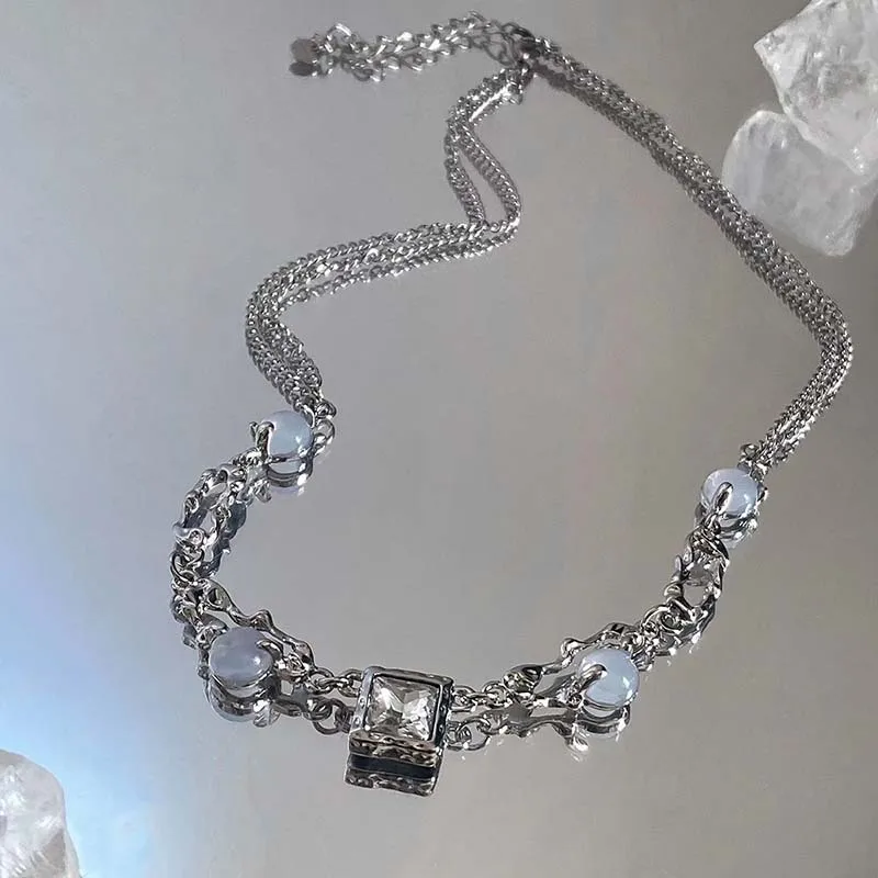 Funkelnde Mondlicht-Stein-Anhänger-Halskette für Frauen, Sternenlicht, unregelmäßige lange Quastenkette, Halsreifen, Accessoires, Modeschmuck – Detail 21