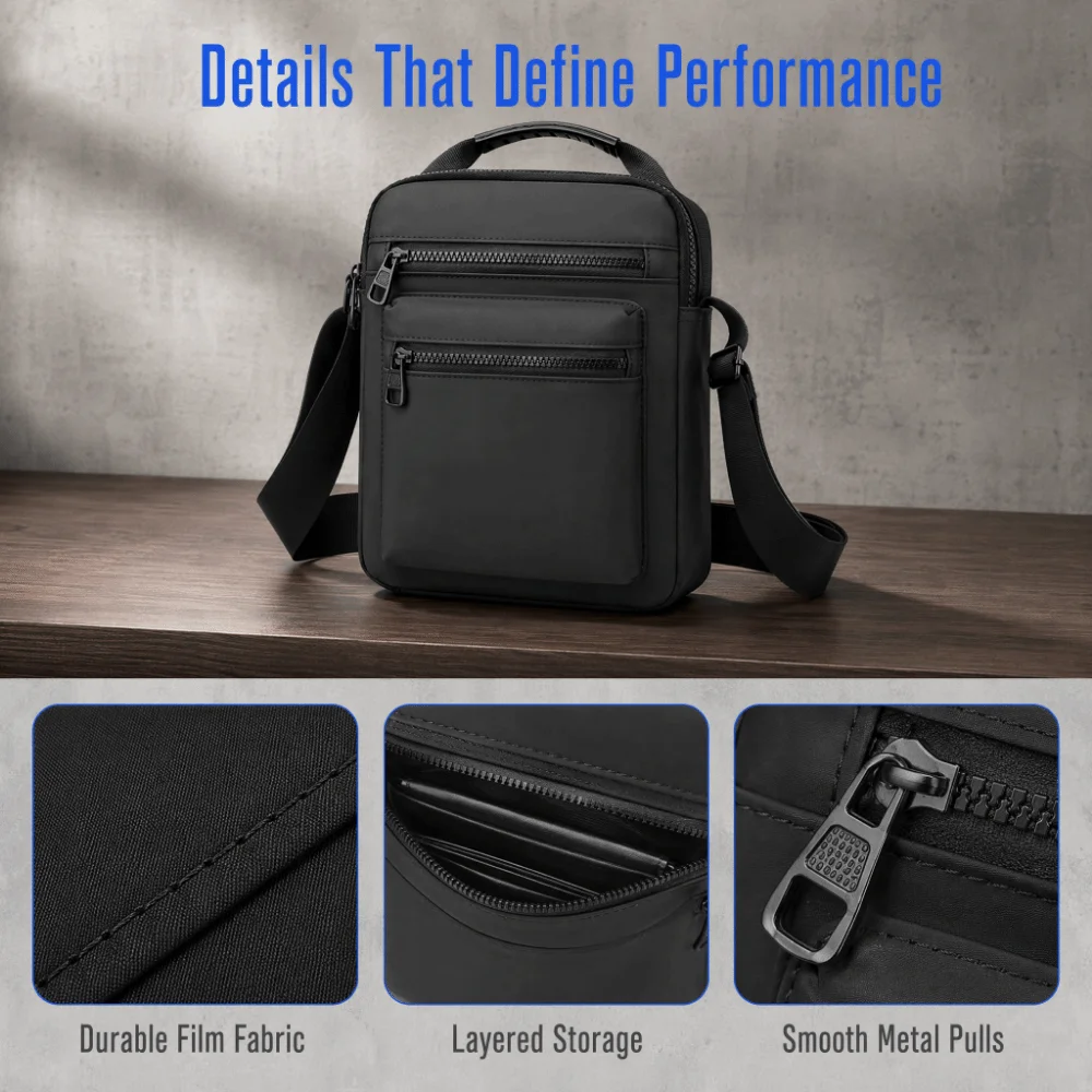 Wear-Resistant Men Sling Bag Oxford Fabric Adjustable Strap Single Shoulder Bag Zipper Closure Lightweight Design