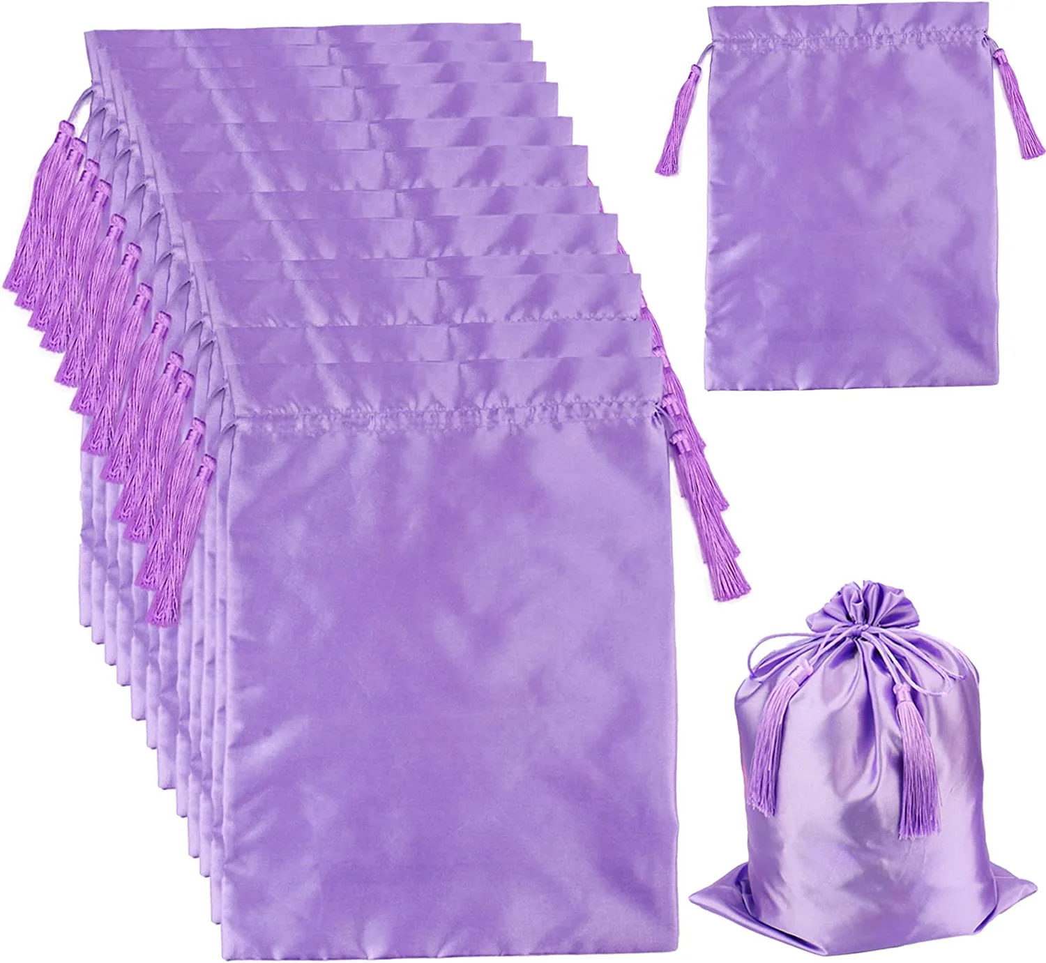 50 pçs de seda cetim peruca saco de armazenamento com cordão borla sacos de embalagem de cabelo para pacotes ferramenta de cabelo saco de viagem 20x30cm roxo