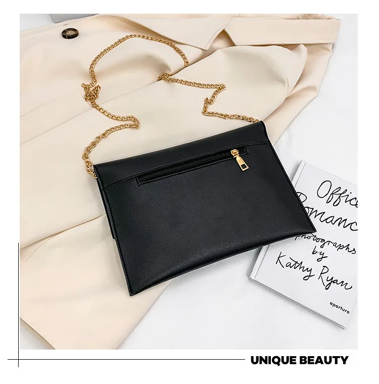 Elegant Ladies Envelope Clutches Fashion Female Shoulder Bag PU Leather Chains Crossbody Bags women Clutch purses handbag black