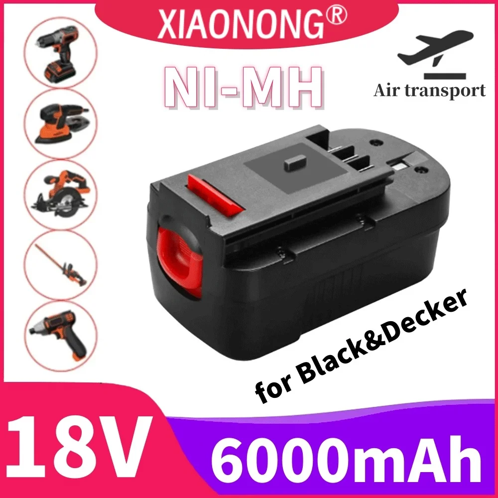 

NEW HPB 18V 6000MAH Rechargeable Tools Battery For Black&Decker Hpb18 Fs180 A1718 A18NH BD18PSK EPC18 HP188F2B KC1800Sk Fs1800CS