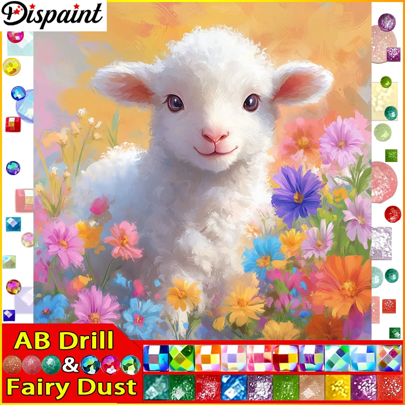 

Dispaint Fairy Dust AB DIY 5D Diamond Painting "Animal Goat Flower" Full Diamond Embroidery Sale Picture For Festival Gifts