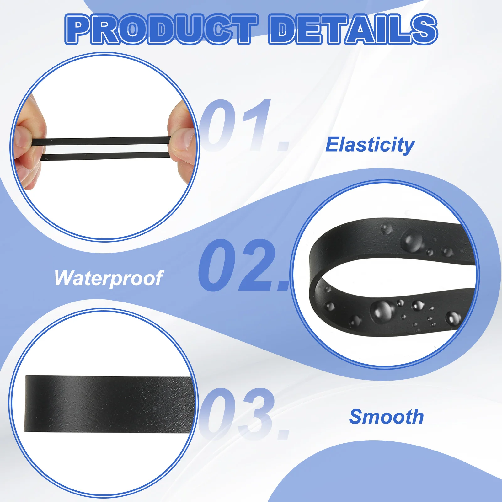 80 Stück Silikon-Gummibänder, Kabelbinder, 0,4–0,9 Zoll, flaches elastisches Gummiband für Bürobedarf, Zuhause, Kabelwicklung, weiß/schwarz – Detail 3