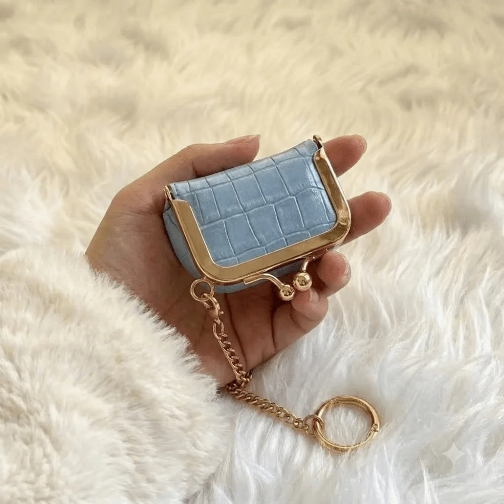 PU Leather Kiss Lock Coin Purse Detachable Chain Small Jewelry Storage Pouch Portable Embossed Keychain Change Wallet Christmas
