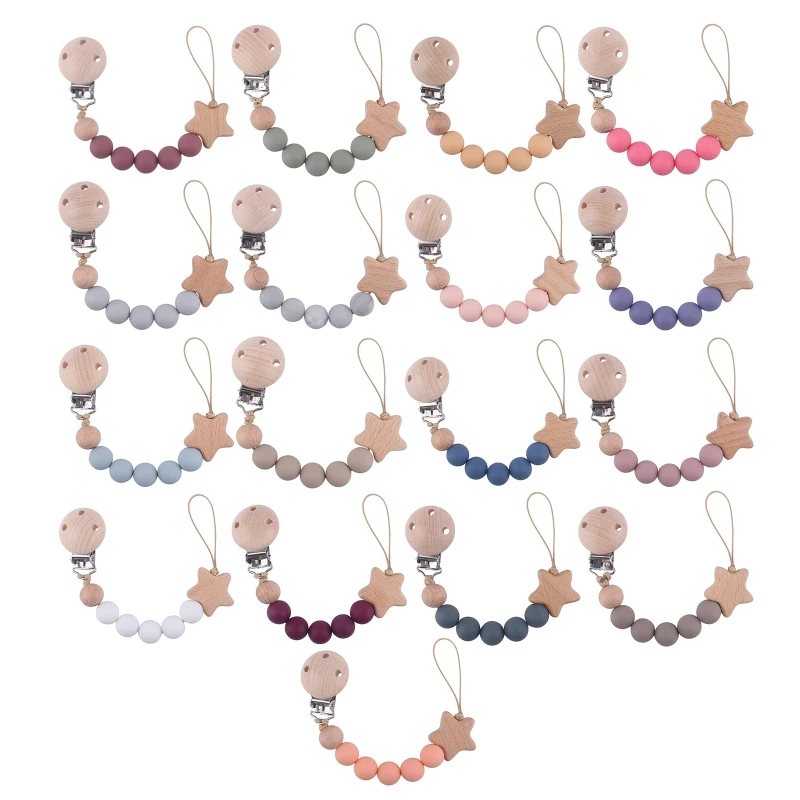 Pacifier Clips Baby Girl Pacifier Holders Silicone Clip with Teething Beads Soother Chains Nipple Holder