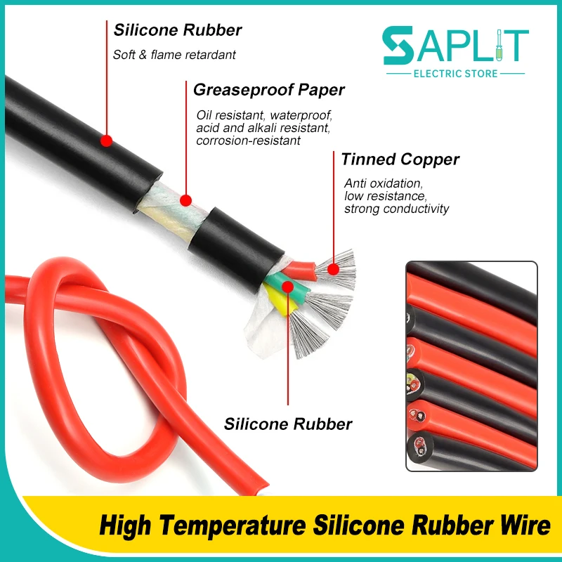 

Высокотемпературный провод 1–10 м Sq0,3/0,5/0,75/1/1,5/2/2,5/4/6 мм, мягкая изоляция из силиконовой резины, гибкий медный кабель 2/3/4/6 ядра