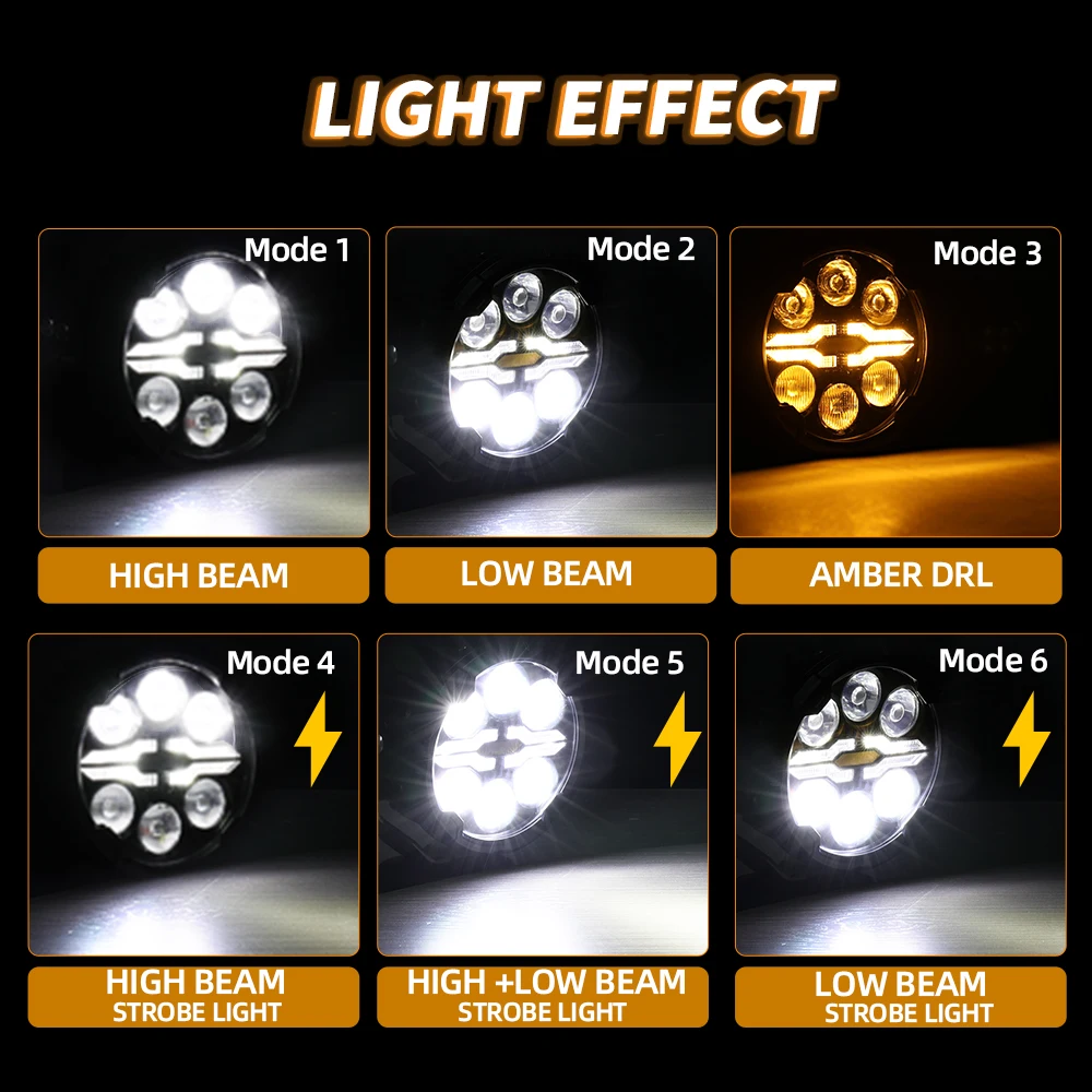CO LIGHT Luces LED Auxiliares para Motocicleta de 4.5 Pulgadas, Regulables, Multimodo, Ajustables, con Luz Estroboscópica, Blanca, Ámbar, Halo DRL, Luz Alta y Baja, para Motocicletas Enduro y de Aventura