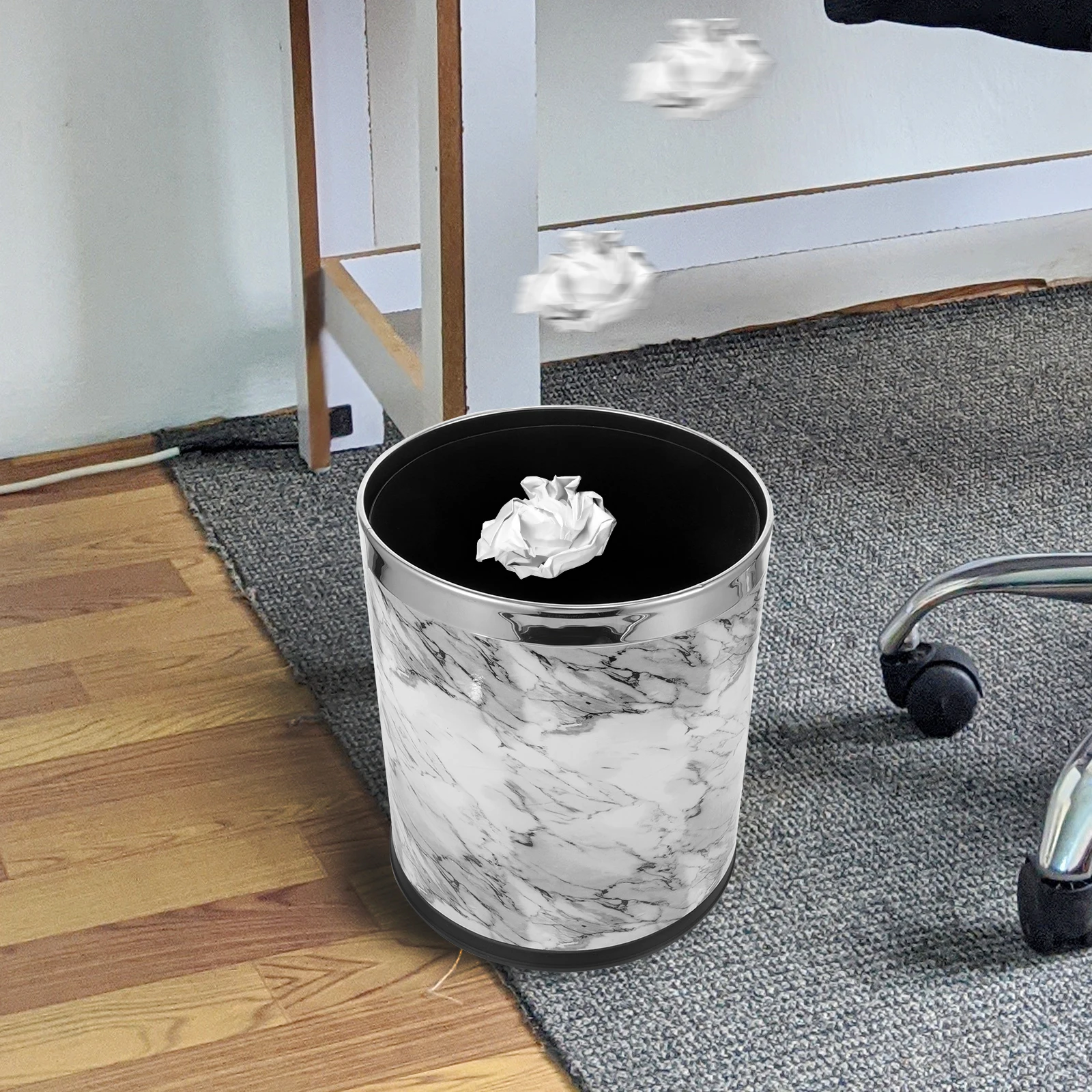 

Marble Trash Can 10L White Pattern Bathroom Kitchen Bedroom Office Garbage Container Plastic Waste Bin Large Size