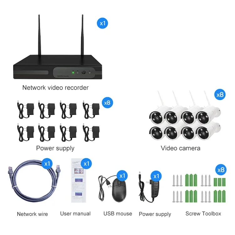 Good Quality Outdoor Tuya Ip66 Waterproof Video Smart Home Wifi HD 1080P 3MP 8CH Wireless NVR Kits Camera System
