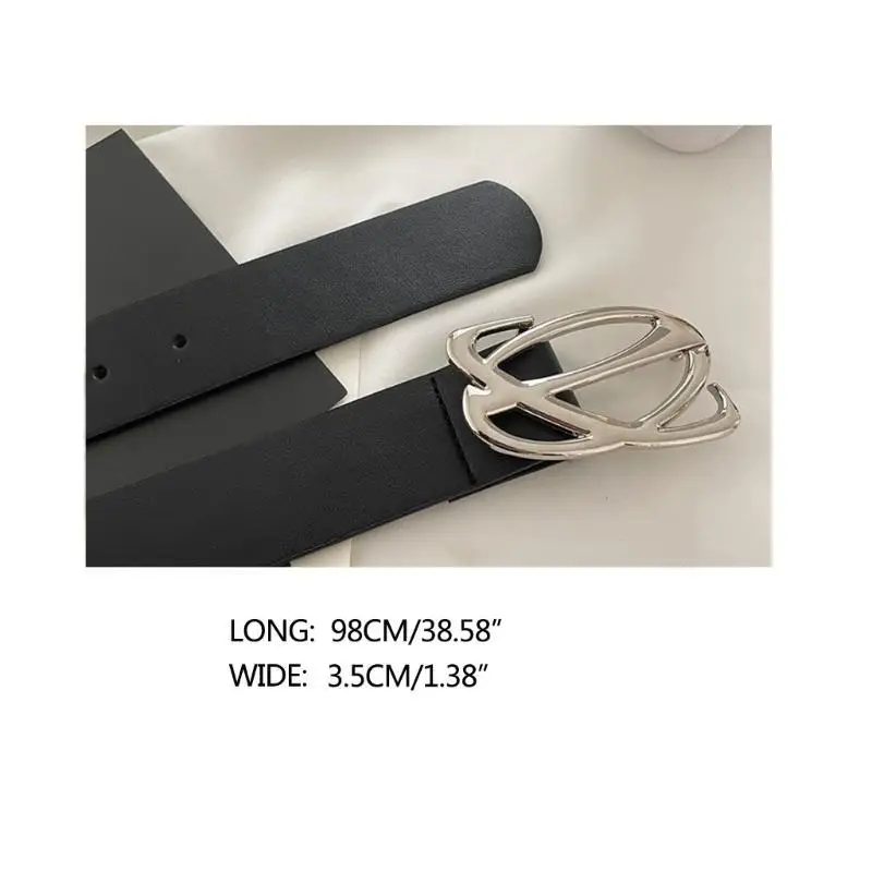 39BD PU-Ledergürtel für Damen, Metall-Dornschnalle, schwarzer Gürtel für Jeans und Hosen – Detail 6