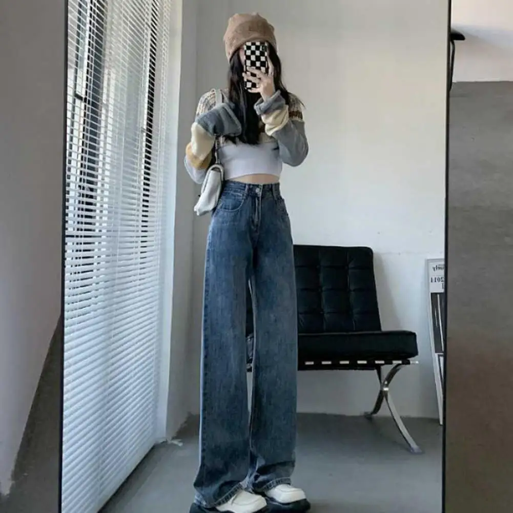 

Wide-leg Jeans Trendy Women's High Waist Wide Leg Jeans with Multiple Pockets Stylish Streetwear Denim Pants for Casual Comfort