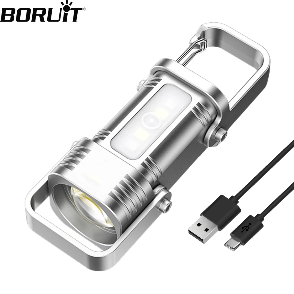

Брелок BORUiT, светодиодный фонарик Type-c, перезаряжаемый встроенный аккумулятор, водонепроницаемый фонарь для кемпинга