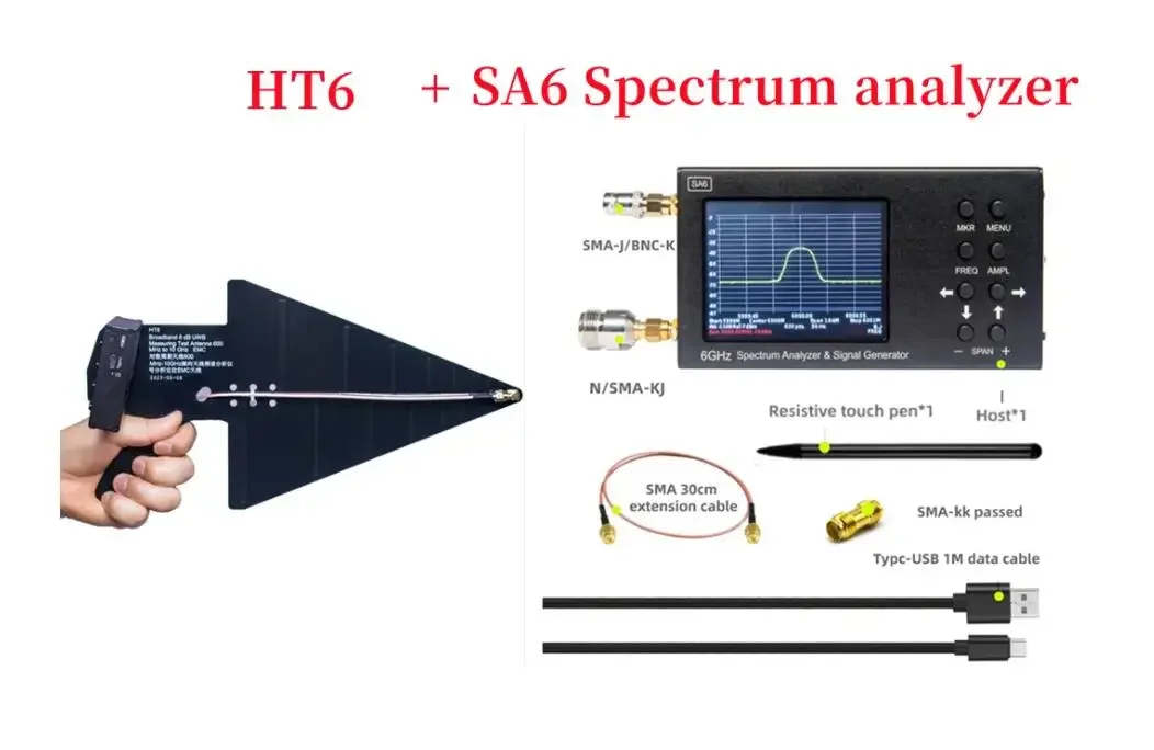 6GHz SA6 RF Spectrum Analyzer Spectrum Signal Genertor +  HT6 Log Periodic Antenna LPDA for 3G 4G LTE CDMA DCS GSM GPRS GLONASS