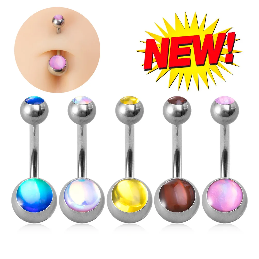5pcs Candy Colour Acrylic Belly Button Rings, Body Piercing