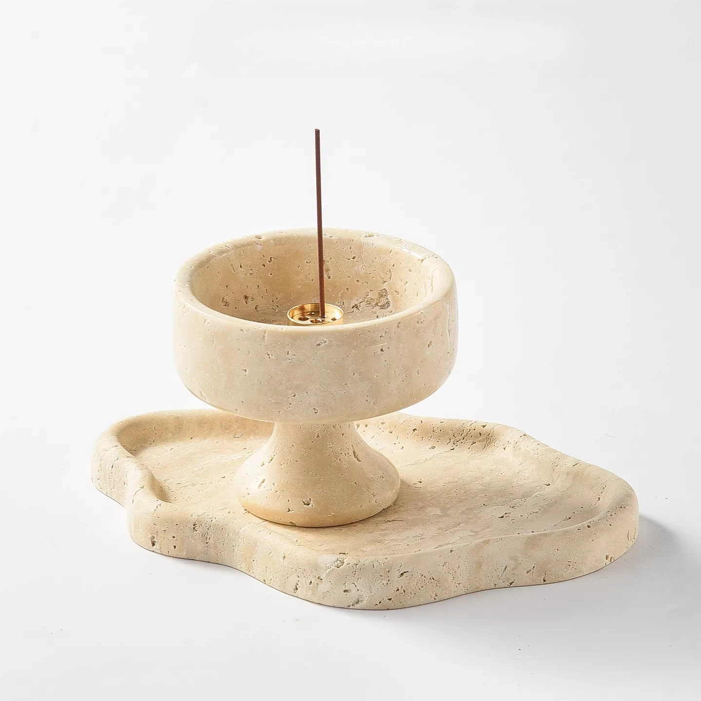 Natural travertine incense holder, wabi-sabi wind ornament, high-end incense holder, niche high-value incense burner