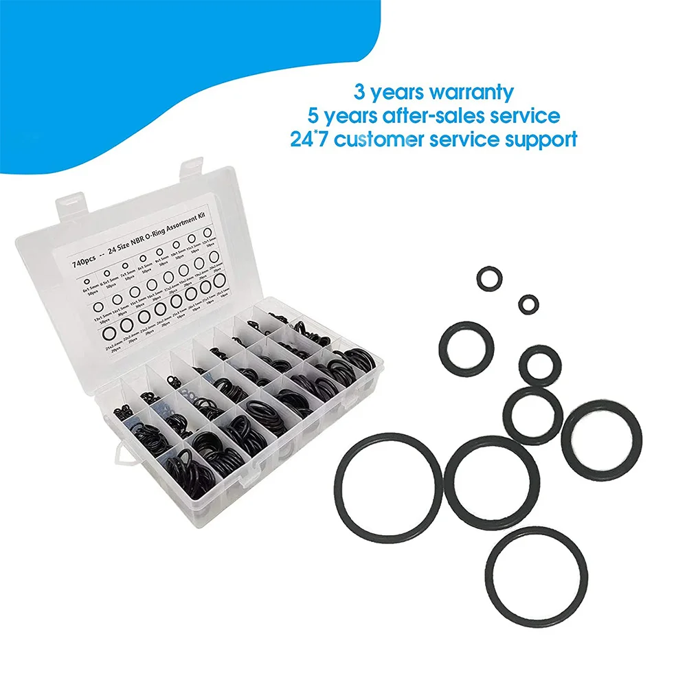 740Pcs Rubber O Ring Assortment Kits 24 Sizes Sealing Gasket Washer for Automotive Repair, Plumbing and Faucet, O-Rings