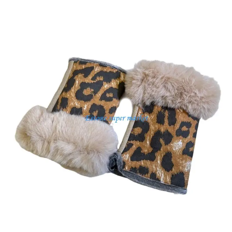 090B Women Girls Winter Thicken Warm Mittens Fingerless Soft Plush Stretch Gloves