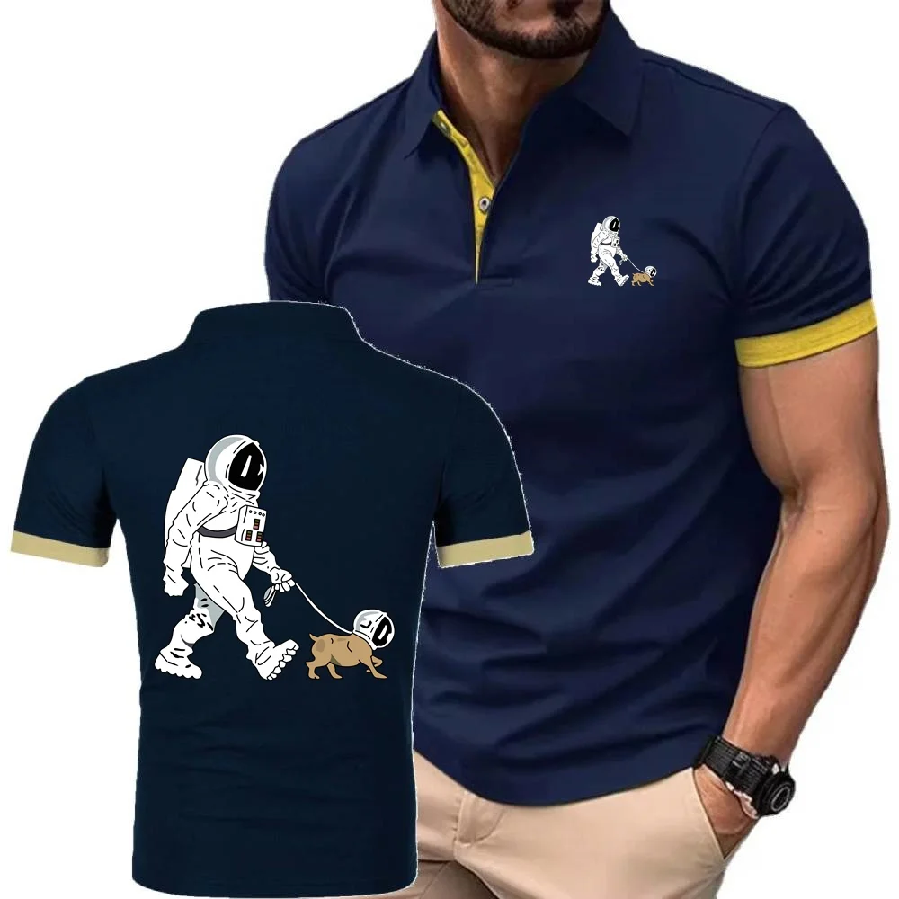 موضة الفضاء X سفينة الفضاء رائد الفضاء الكلب المشي الميت الرجال بلون ثلاثية الأبعاد قمصان بولو مطبوعة عادية فضفاض كم قصير بلايز #6