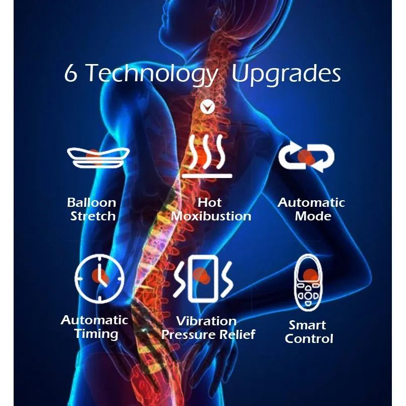 Multi-Level Adjustable Back Vibration Electric Waist Massager Lumbar Traction Device Inflatable Hot Compress Spine