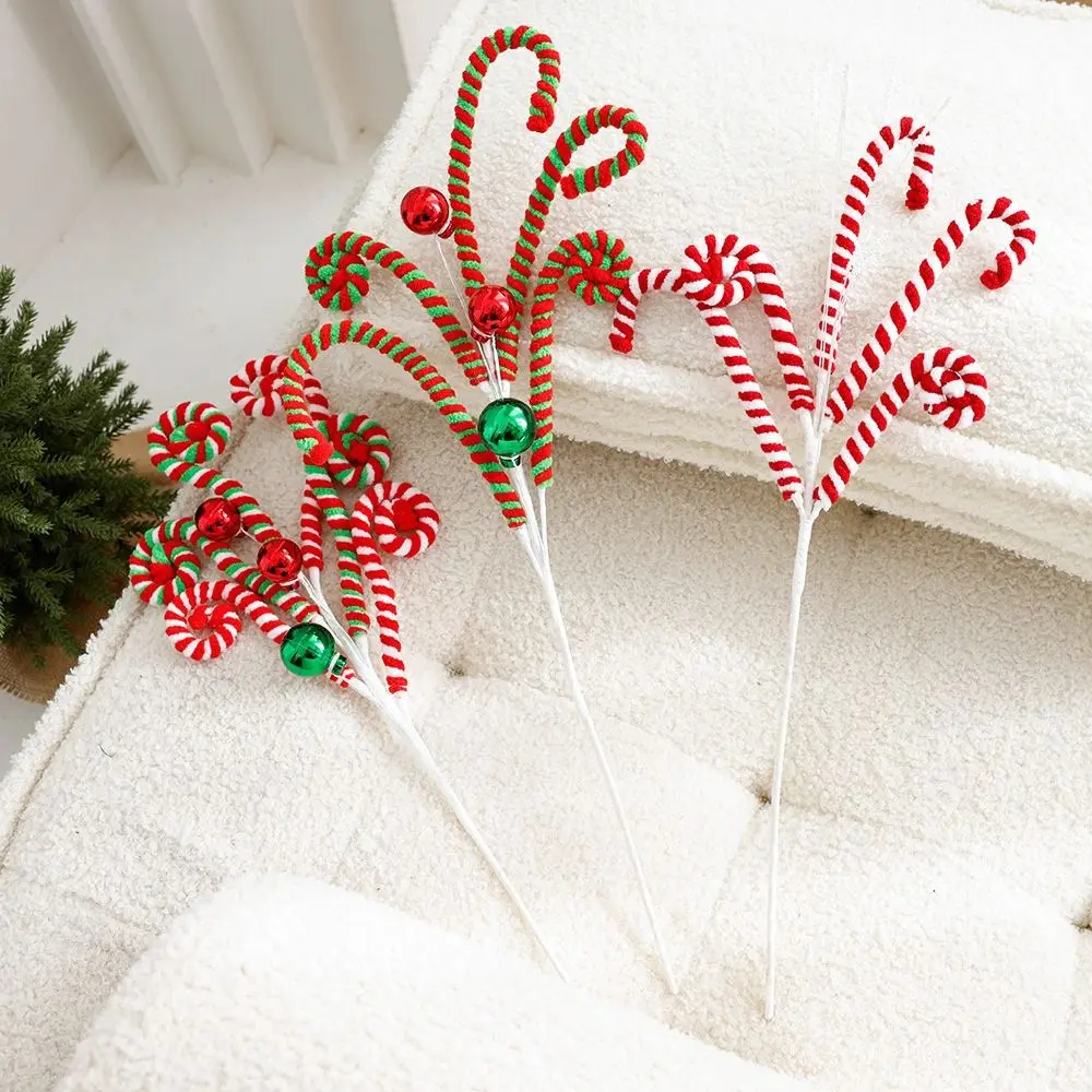 

Festival Christmas Plush Candy Cane Handmade Lifelike Artificial Candy Cane Branches DIY Handicraft Xmas Tree Garland Ornaments