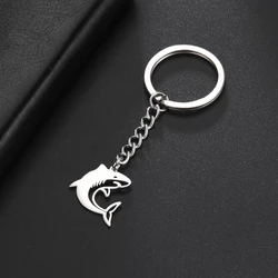 Cute Sharks Pendant Keychain for Women Men Fashion Stainless Steel Silver Color Keychain Jewelry Christmas Gift