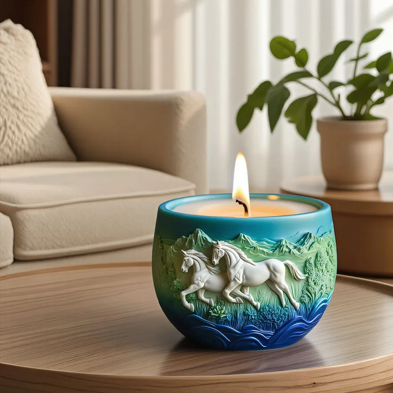 

Рельефная лошадь, чашка для ароматерапии, свеча, силиконовая форма, сделай сам, ручная работа, бетонный гипсовый ящик для хранения, формы для сочных растений, цветочных горшков