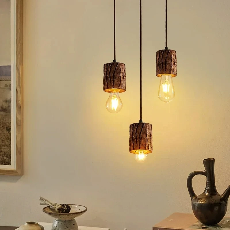 

Винтажная люстра Wabi-Sabi из смолы и натурального дерева, подвесной светильник в деревенском стиле для столовой, гостиной, кухонного острова, кафе, бара, барной стойки