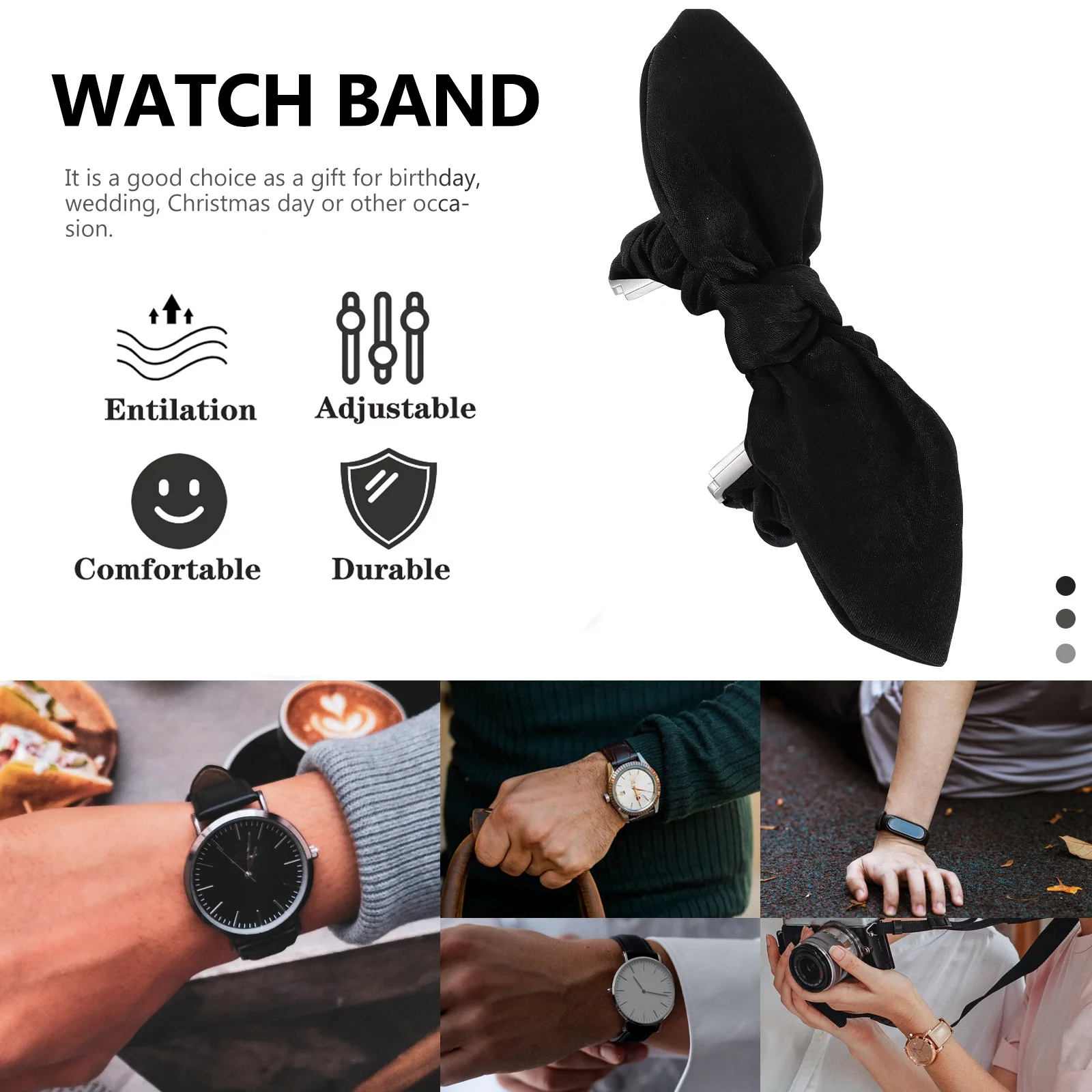 

1 pc Scrunchie Watch Band Premium Polyester Elastic Stretchy Strap No Buckle Bowknot Design Adjustable Women Watch Decor