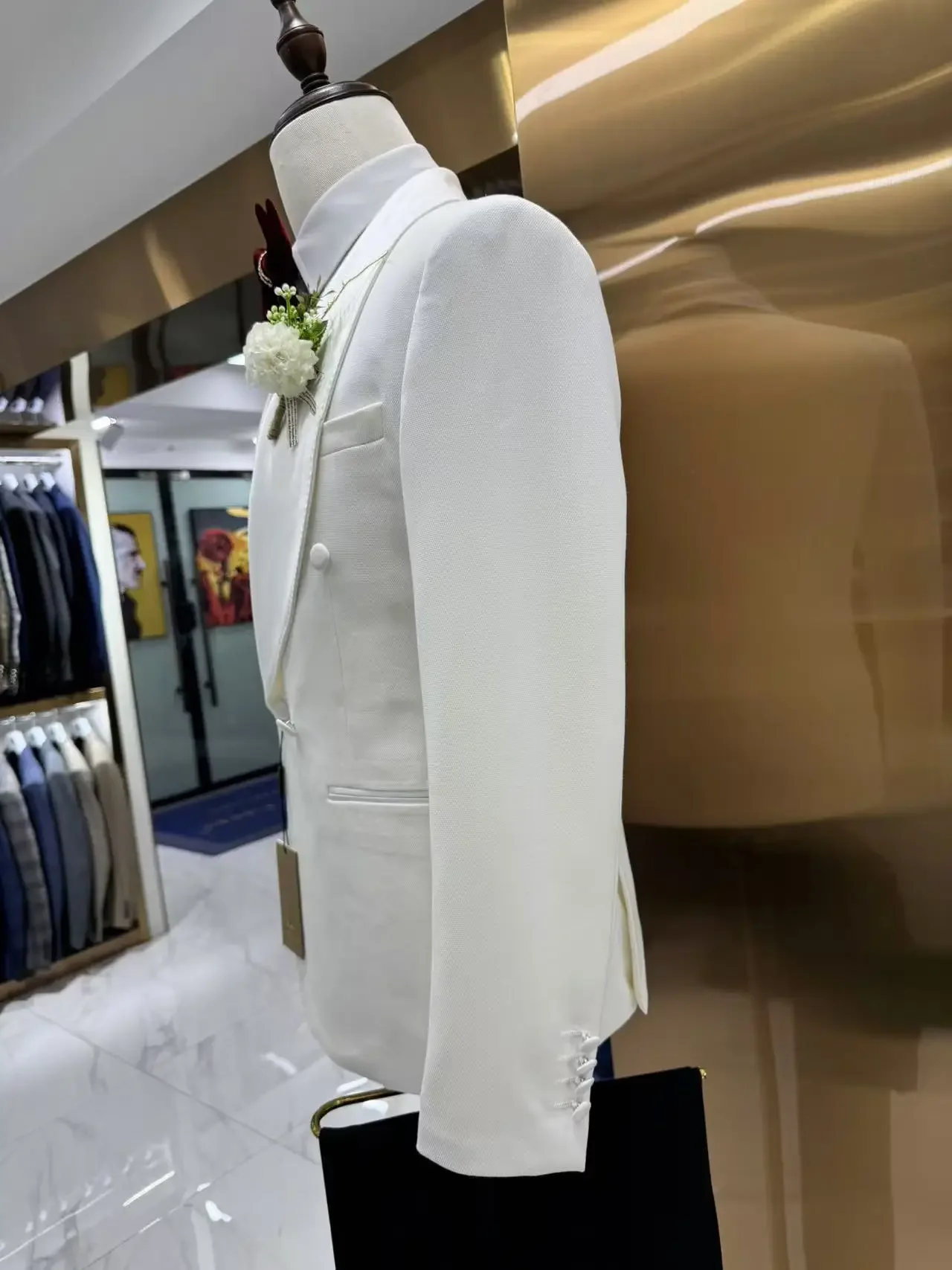 Double Breasted Wedding Men Suits for Groom Tuxedo 2 Pcs Shawl Lapel Slim Fit Male Suit Jacket with Pants In Stock