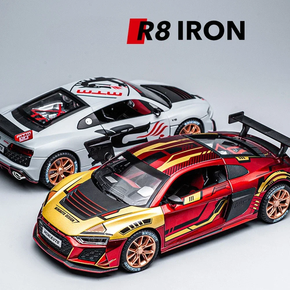 

Модель автомобиля Audi R8 LMS в масштабе 1:24 со звуком из сплава, Коллекционная модель в стиле гоночной машины для любителей автомобилей, очень детализированная и прочная конструкция